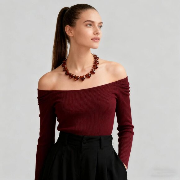 Women's Chunky Exaggerated Puff Heart Penadnt Acrylic Beaded Chain Necklace - Picture 2 of 6